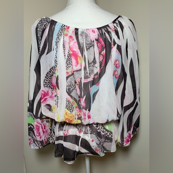 Amour Couture Women Boho Animal Print Blouse Top Size Small - Picture 2 of 6
